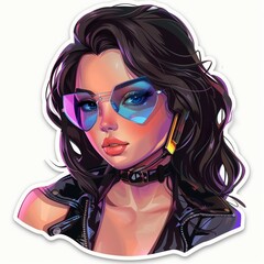 Cyber punk girl vector stickers isolated on a white background