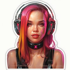 Cyber punk girl vector stickers isolated on a white background