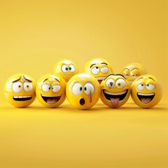 an image of funny apple emojis on a yellow background, conveying a playful and cheerful atmosphere.