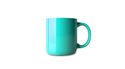 bluish green mug with curved bottom isolated on clear background. This image can be used with a PNG cut image or cut path image to ensure it blends seamlessly into the design.