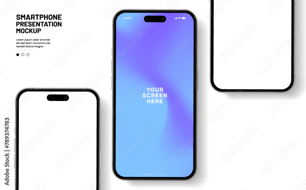 Poster Realistic smartphone mockup. Mobile phone vector with isolated on white background. Device front view. 3D mobile phone with shadow. Realistic, high quality smart phone mockup for ui ux presentation.