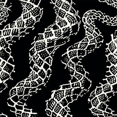 Vector seamless pattern with snake skins. Endless stylish texture. Ripple repeating background. Monochrome animalistic print. Can be used as swatch in Illustrator.