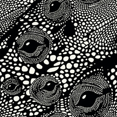 Vector seamless pattern with reptile eyes. Psychedelic stylish texture. Ripple repeating background. Monochrome animal portrait print. Can be used as swatch in Illustrator.