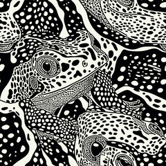 Vector seamless pattern with frogs. Psychedelic stylish texture. Ripple repeating background. Monochrome animal portrait print. Can be used as swatch in Illustrator.