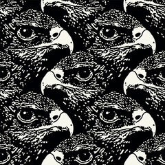 Vector seamless pattern with eagle heads. Endless stylish texture. Ripple repeating background. Monochrome animal portrait print. Can be used as swatch in Illustrator.