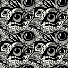 Vector seamless pattern with eagle heads. Endless stylish texture. Ripple repeating background. Monochrome animal portrait print. Can be used as swatch in Illustrator.