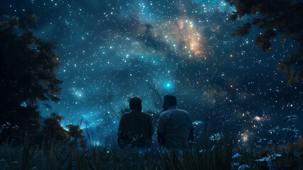 Aged Love, Timeless Sky: Elderly Couple Gazing at the Stars