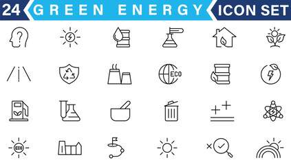 Green energy icon set. Collection of renewable energy, ecology and green electricity icons