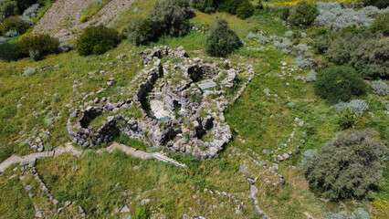 ruins of a nuraghe seen from above taken during excavations