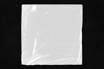 Vinyl cover png mockup transparent, product packaging design with plastic wrap