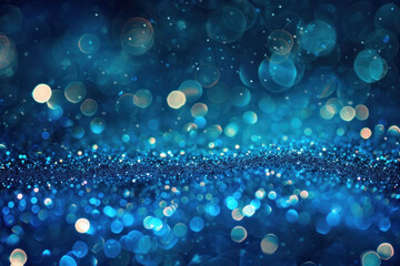 abstract blue bokeh background with glitter and light particles, shiny abstract lights