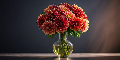 Pink and Yellow Dahlias in a Vase in Front of a Window. A bouquet of pink and yellow dahlias in a glass vase sits in front of a window. © chick_david