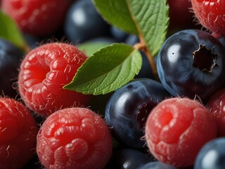 Fresh, ripe berries on a white background, including raspberry, blueberry, and strawberry, ideal for a healthy and delicious summer dessert