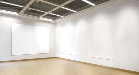 3D Rendering of Poster Exhibition Gallery Mockups in a Hall Interior