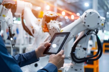 Obraz premium Industrial Engineer Monitoring Automated Production Line