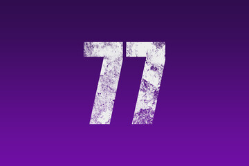 flat white grunge number of 77 on purple background.	