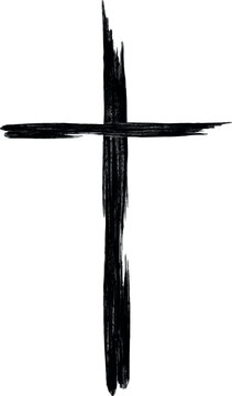 Hand drawn black grunge cross icon, simple Christian cross sign, hand-painted cross, Cross painted brushes. Easter background.
