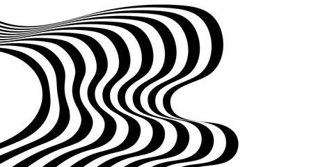 Black on white abstract lines stripes optical art illusion with 3d dimensional effect isolated on white.