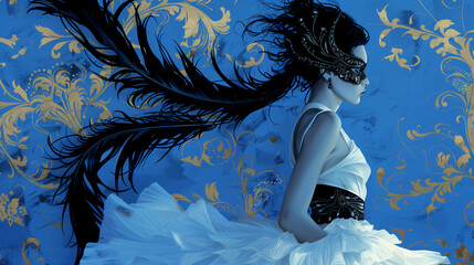 Carnevale di Venezia party poster design beauty woman with mask background - obrazy, fototapety, plakaty
