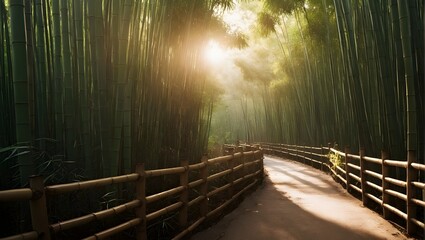 footpath between bamboo forests with afternoon light