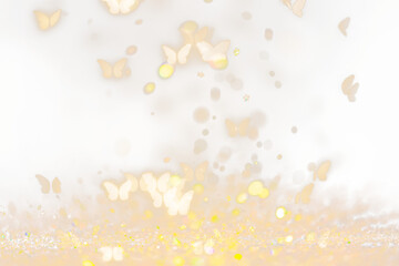 Gold glitter butterfly png bokeh sequin confetti on transparent background