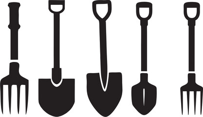 Gardening tool silhouette icons. Environment friendly hobby. Landscaping and plant trimming equipment set in high quality.