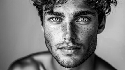 Portrait of young beautiful man with perfect smooth skin. Concept of natural beauty