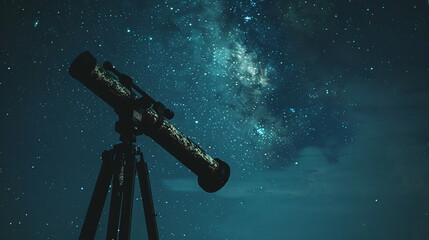 telescope in the night - obrazy, fototapety, plakaty