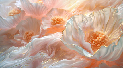 The soft whisper of blush and ivory waves, adorned with a golden glow. 