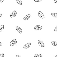 Seamless pattern Nigiri sushi set of doodle icons. Vector illustration of sushi salmon and rice, Japanese cuisine. - 789385786