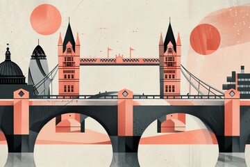 Tower Bridge Abstract in Salmon and Black