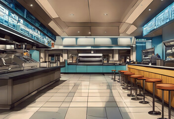 ordering counter 3d combination color rendering seating food court drawings the line eatery...