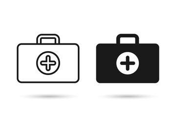 First Aid Box icon is in line and flat style. Nursing Bag icon. Medical box icons