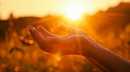 Hands Embracing the Sunset Light
