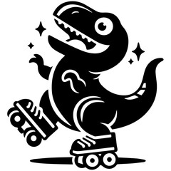 Vector illustration of a T-Rex Dinosaur, charmingly funny and cute, T-Rex Roller Skating © Pornphan