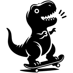 Cute vector illustration of a funny T-Rex Dinosaur, T-Rex Riding a skateboard © Pornphan