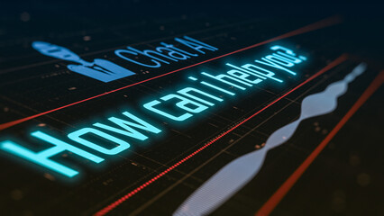 AI chat interface, prompt for user interaction, advanced AI technology, close-up view (3d render)