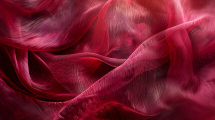 Velvet crimson ribbons dancing with opaline mist, an enchanting fusion of passion and mystery. 