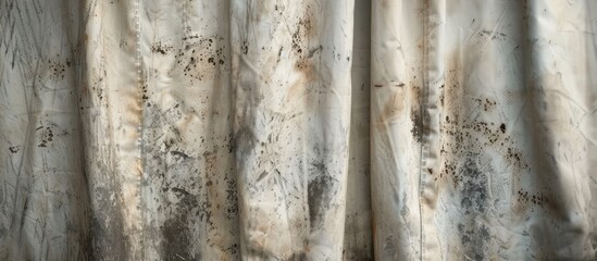 Polyester curtain that is worn out and has holes for darkening.