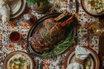 Festive Passover Holiday Table Setup

