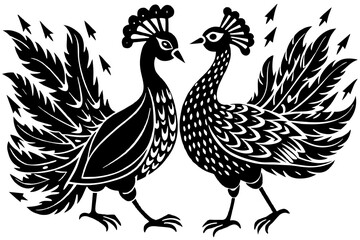 peacocks-dance-with-lightning-in-the-sky  vector illusrtation