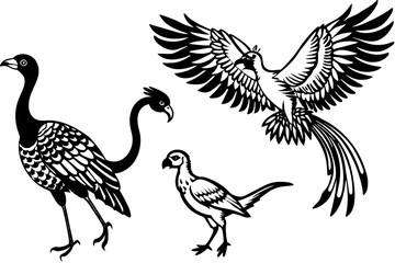 Obraz premium pheasant-flamingo-condor-kestrel-flying-in-the-sky vector illusrtation