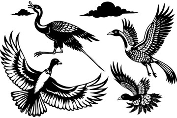  pheasant-flamingo-condor-kestrel-flying-in-the-sky vector illusrtation