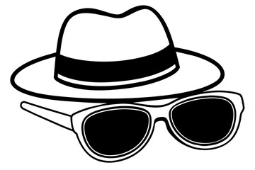  pink-sunglasses-in-a-white-hat-on-white-background  vector illusrtation