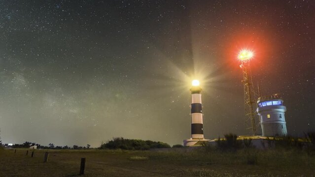 milky way in timelapse at the Chassiron lighthouse