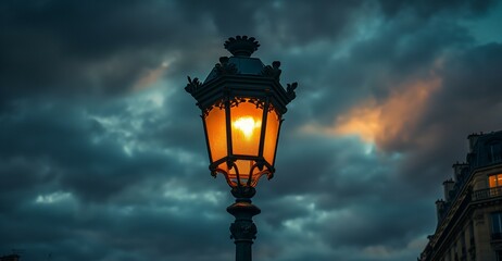 Riverside Illumination: Street Light by the Seine in Paris - obrazy, fototapety, plakaty