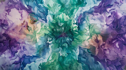 Vibrant strokes of jade and amethyst, a watercolor kaleidoscope. 
