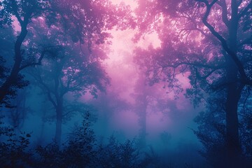 Fototapeta na wymiar The mystical forest, bathed in hues of blue and purple, felt alive with enchantment and otherworldly beauty.