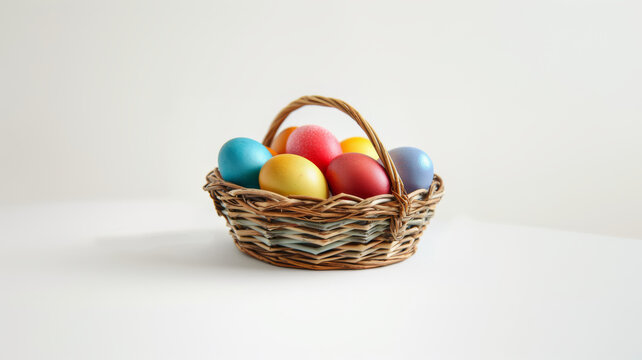 Easter eggs in a basket on a white background