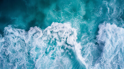 Fototapeta premium Visual art interpretation: turquoise waters and foam collide and swirl, capturing the raw beauty and power of the sea. portrayed with creativity.